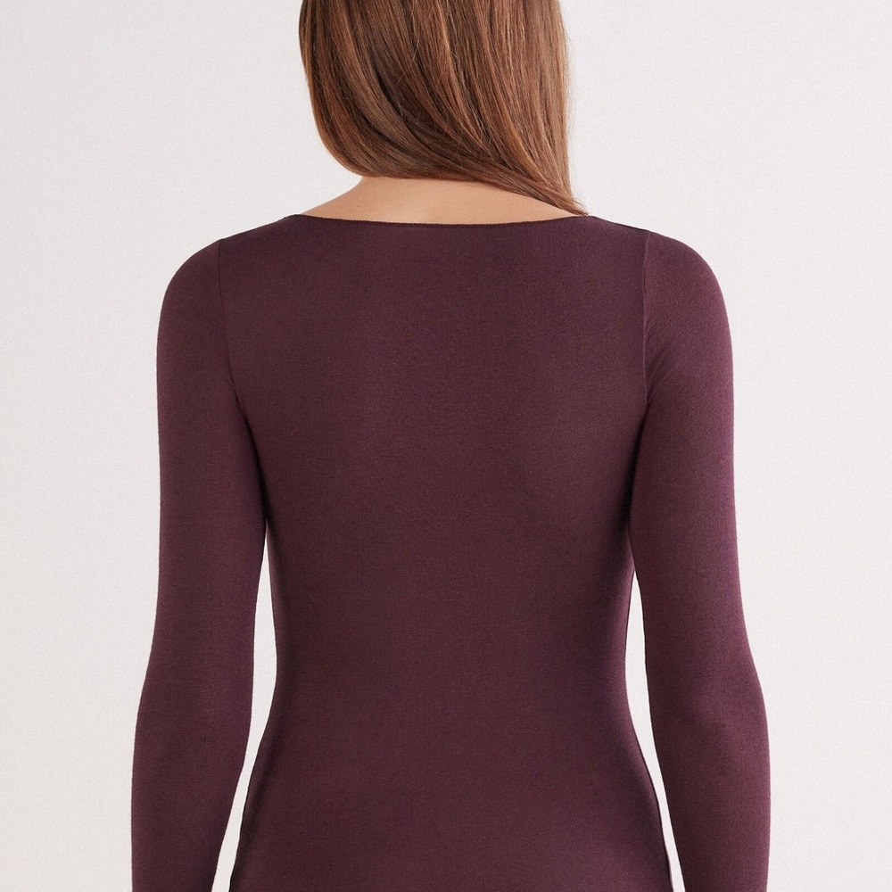 Intimissimi Boat Neck Modal Cashmere Ultralight Top Dark Burgundy - Picture 4 of 6